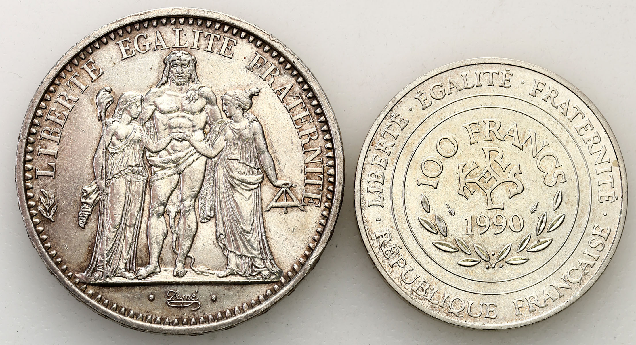 Francja. 10 franków 1967, 100 franków 1990, zestaw 2 monet